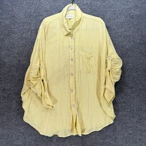 American Eagle Button Up Shirt Womens Large Yellow Tab Sleeve Oversized Boho